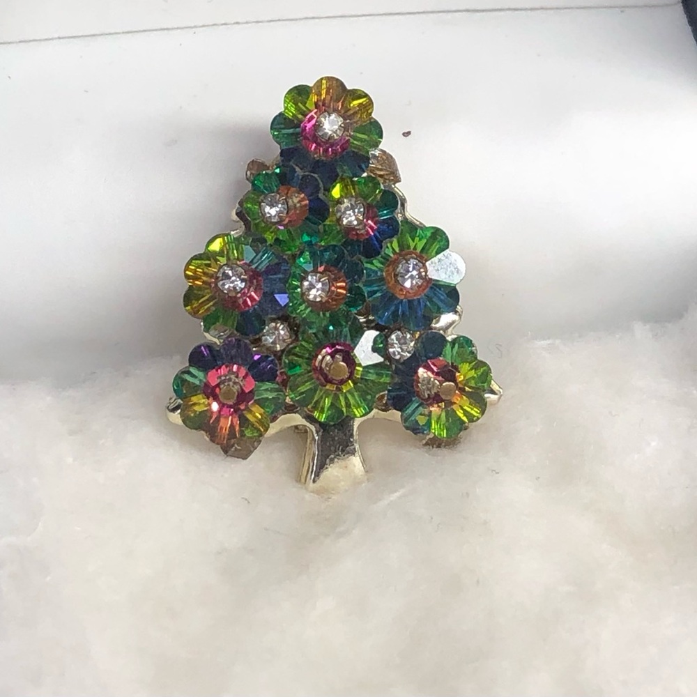 Ruby Lane Margarita Rivoli Crystal & Rhinestone Christmas Tree Brooch Pin - Picture 4 of 9